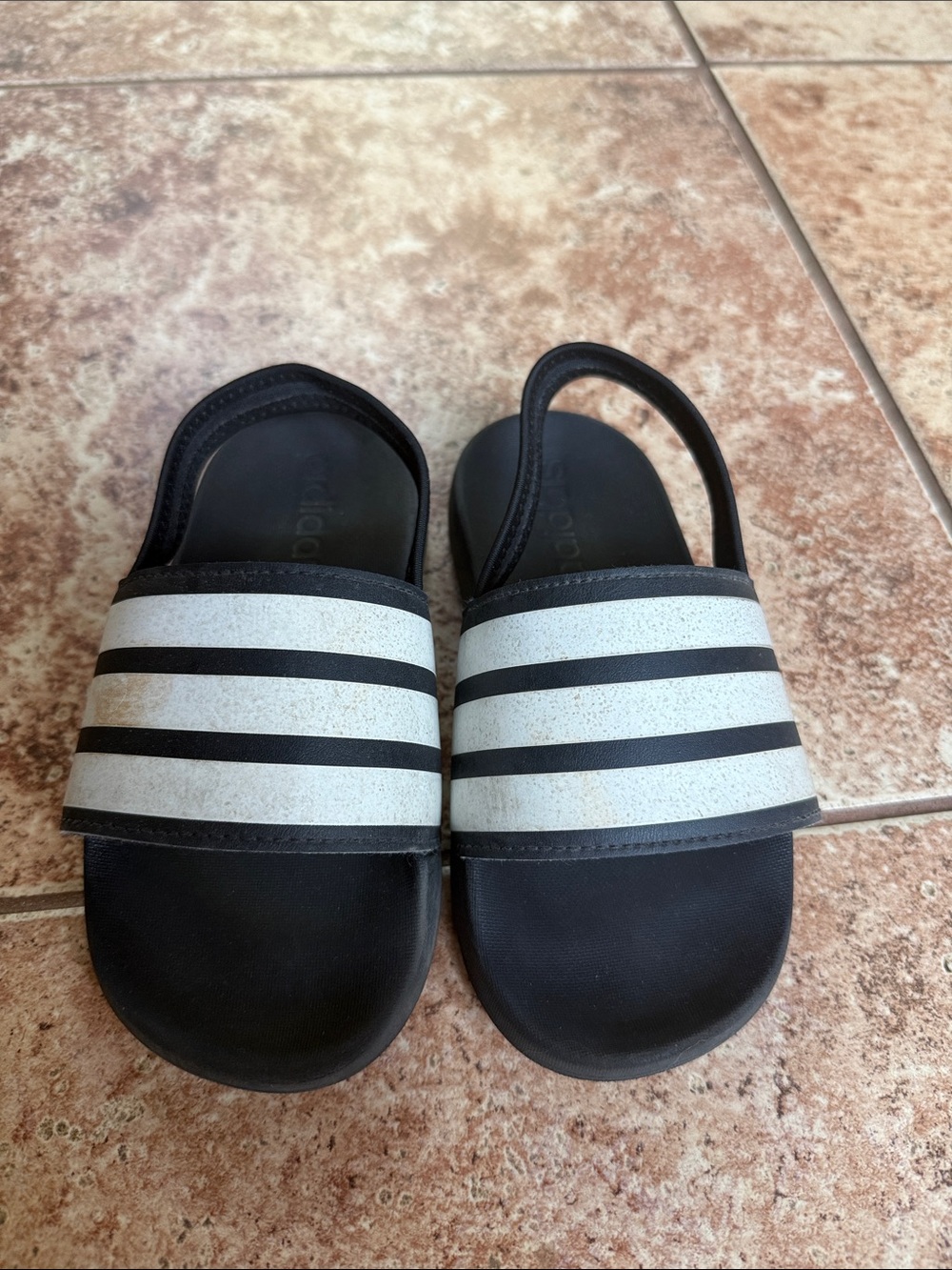 adidas Black and White Kids Slide Sandals with Heel Strap